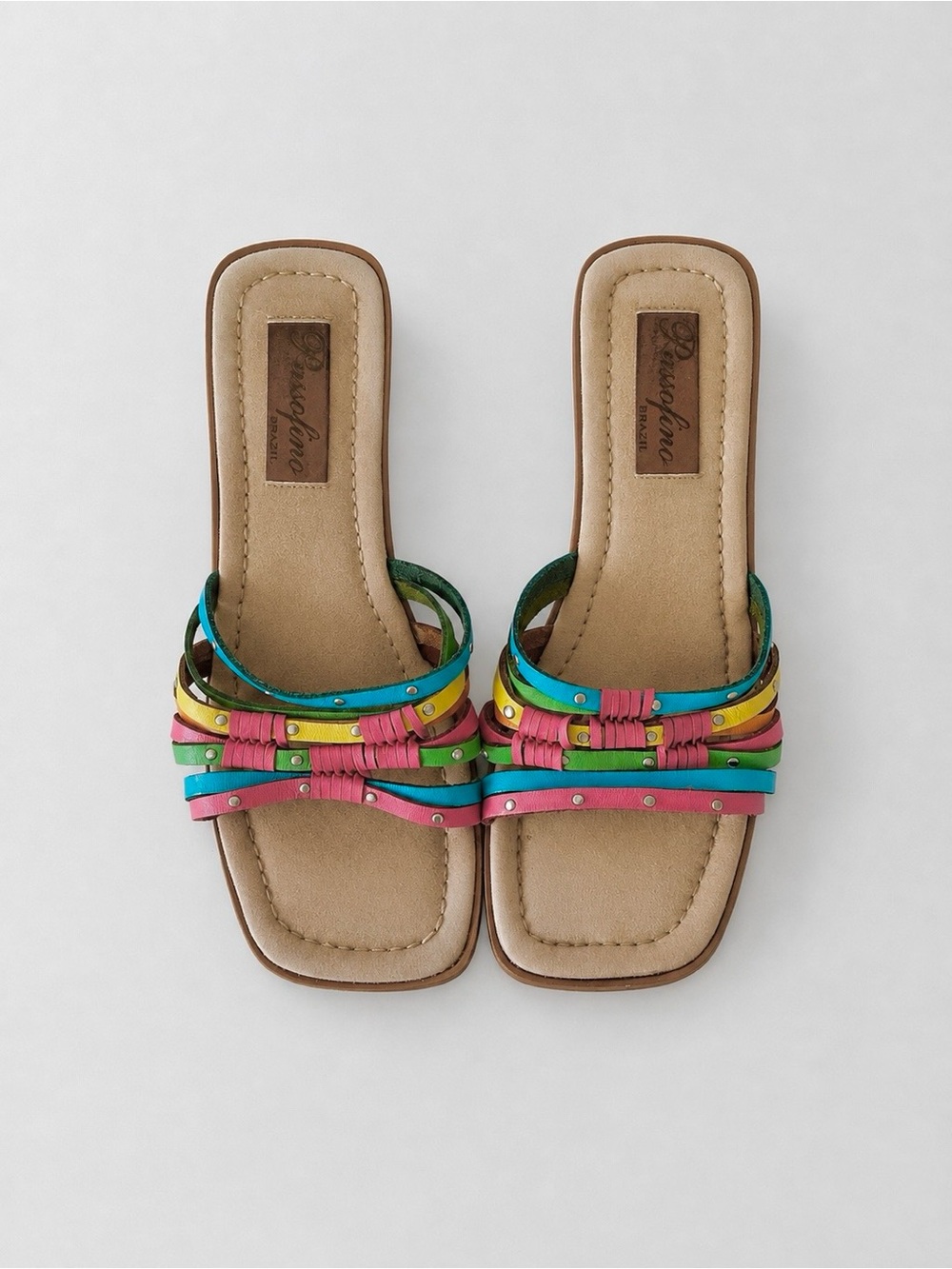 🌈🌺 Y2K vintage multicolour leather Sandals kitten heels mules